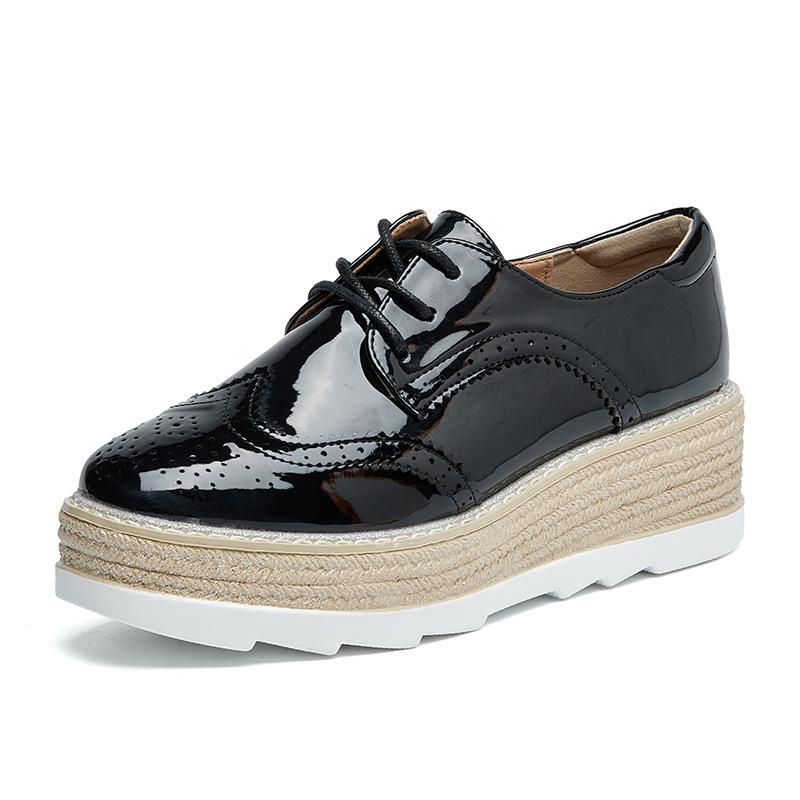 Туфли на платформе, весна 2024, универсальные повседневные туфли на танкетке со шнуровкой, женские маленькие кожаные туфли HZB