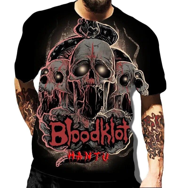 Skull Printed Men's T-shirt Horror Style Summer 3D Short Sleeved Trend Personalized Men's Clothing New Round Neck Men's T-shirts