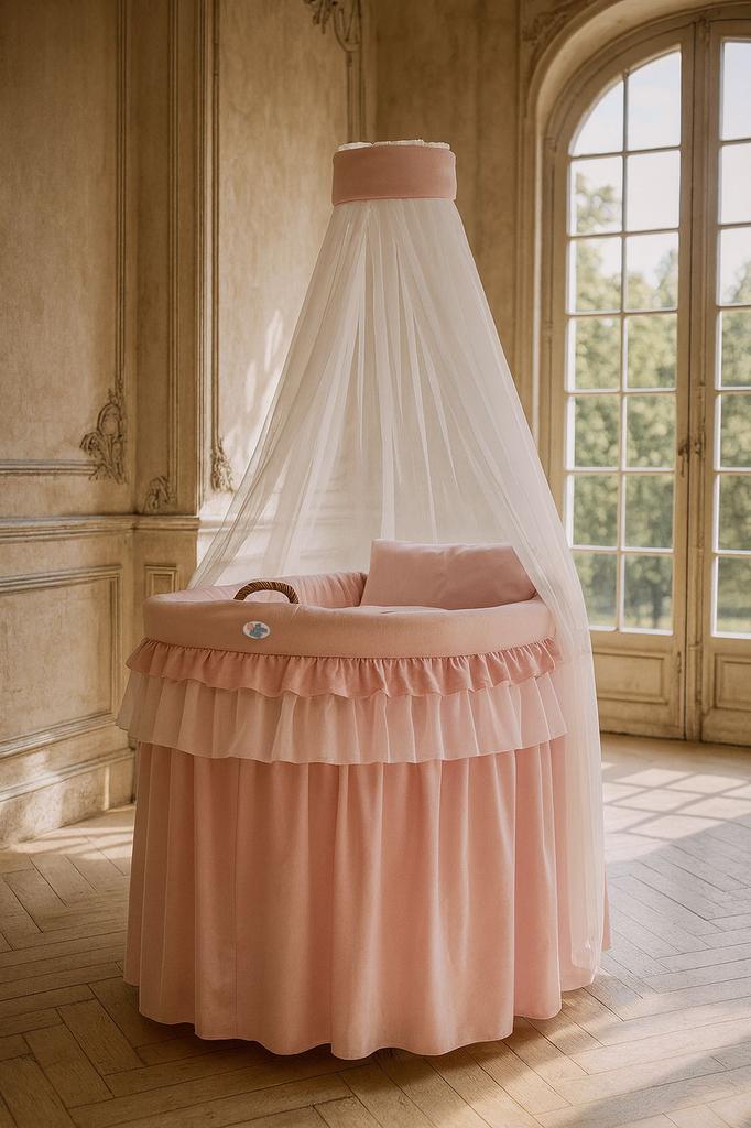 Wicker Moses Basket With Canopy - Little Princess Pink