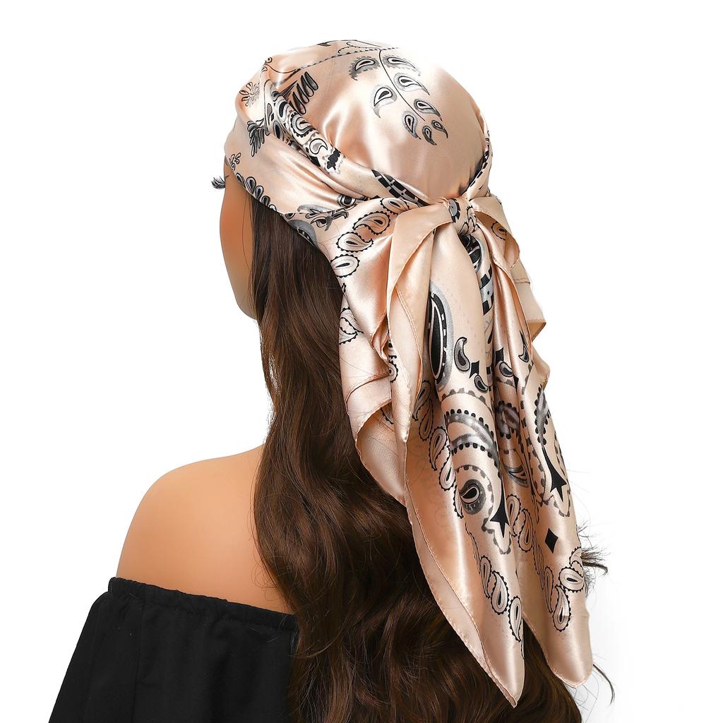 Head Scarf Women Luxury Brand Square 90*90cm Silk Foulard Satin Bandana Cheveux Soft Neckerchief Hijab Hair Scarves For Ladies