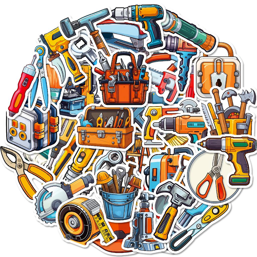 50 шт. Наклейки-граффити для ящика с инструментами - Мультяшные топор и пила, водонепроницаемые наклейки для декора багажа и скейтборда