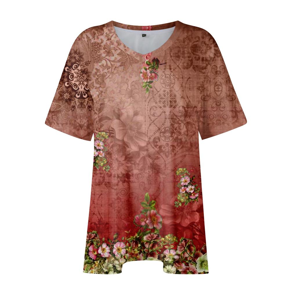 Женские топы больших размеров, шорты с рукавами, рубашки с V-образным вырезом, повседневная одежда, топы с принтом
