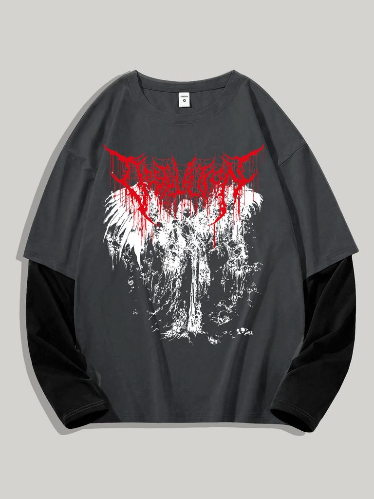 Мужская готическая футболка Y2k с принтом, оверсайз, с длинным рукавом, с круглым вырезом, уличная одежда, топ, весенняя посадка