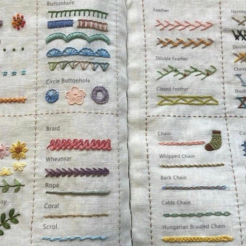 Enthusiasts & Beginners Embroidery Instructions Book for DIY Sewing Kit, Creative Embroidery Stitches Book, Family Stitching Loose-Leaf Book