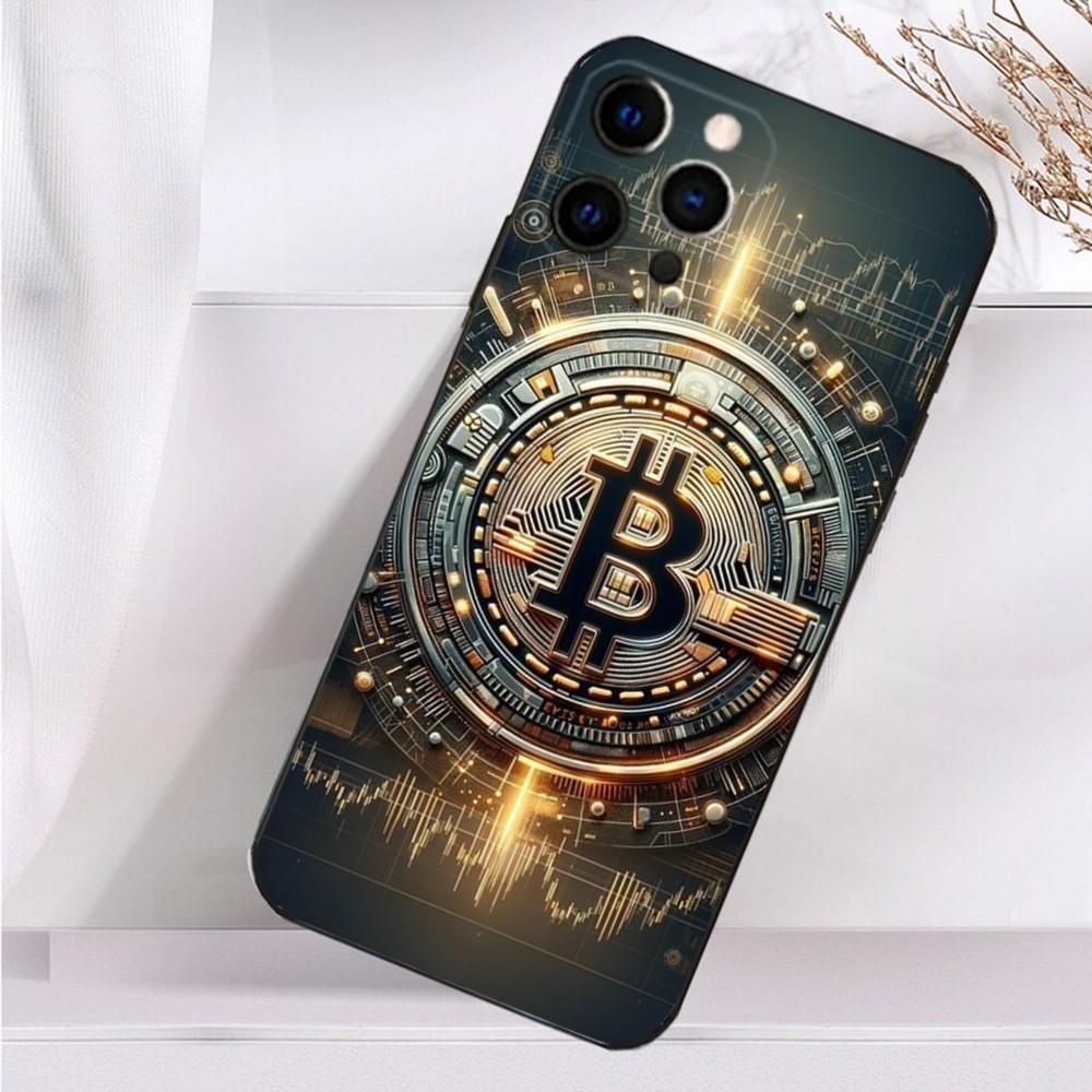 Чехол для телефона с изображением цифровой валюты Bitcoin для iPhone 16,15,14,13,12,11 Plus,Pro Max,XS,X,XR,SE,Mini,8,7 Мягкий силиконовый черный чехол