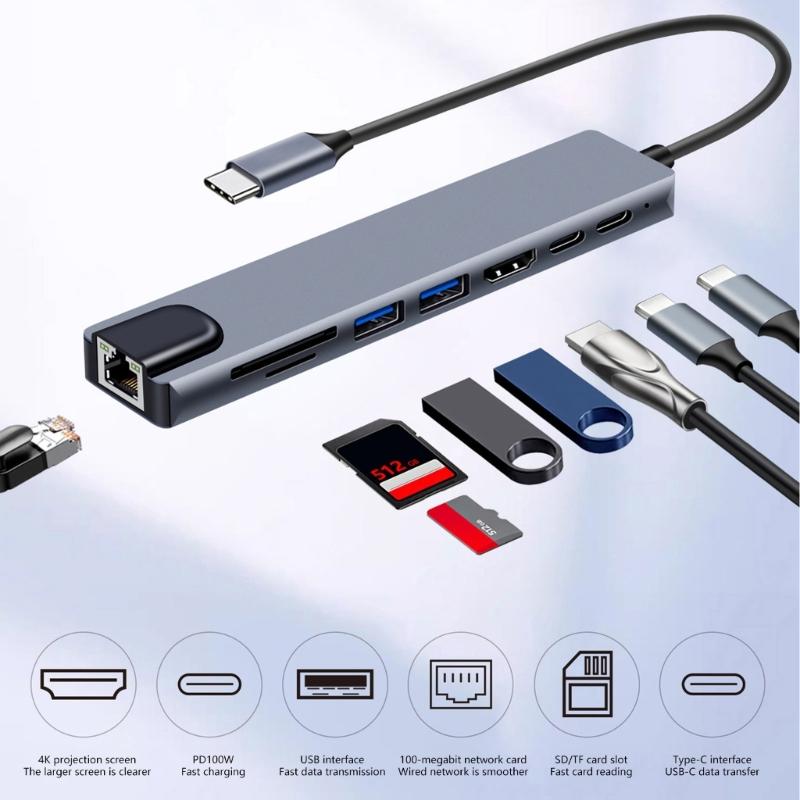 Многопортовые USB C док-станции с 4K HDMI, быстрой зарядкой, гигабитным Ethernet для ноутбуков, ПК и других устройств