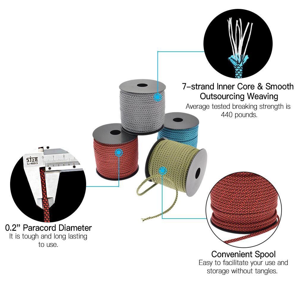 50-метровая веревка из паракорда, 440 фунтов, 7-прядный шнур из паракорда для выживания в походах и кемпинге