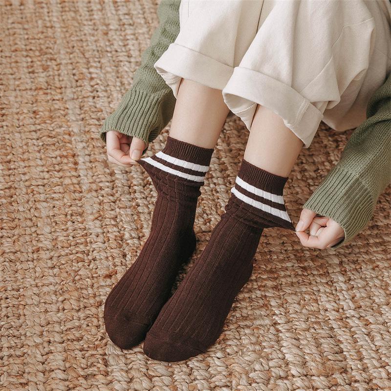 College Style Striped Women Socks Solid Black White Long Sock for Women Japanese Cute Vintage Stockings