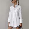 Solid Color Simple Fashion Casual Loose Clothes White Shirts Summer  Turn Down Collar Blouse Long Sleeve Women Tops 28686