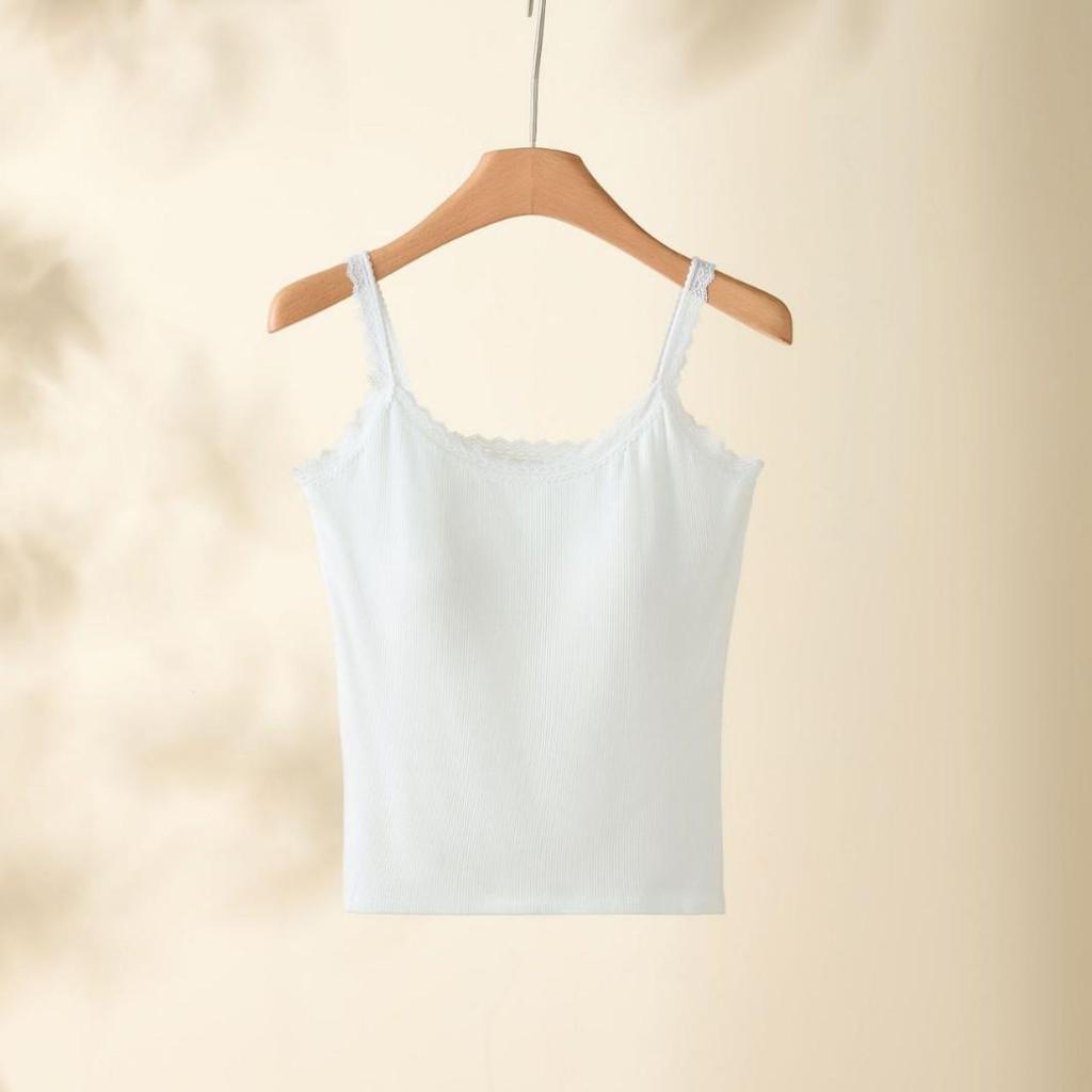 Women's Summer Lace Cotton Camisole with Chest Pads - Thin, Sexy, Versatile Top