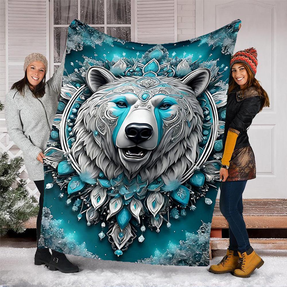 1pc Polar Bear Mandala Throw Blanket Polyester Fiber, Lightweight Flannel, Soft & Warm, All Season Use for Outdoor, Camping Digital Print