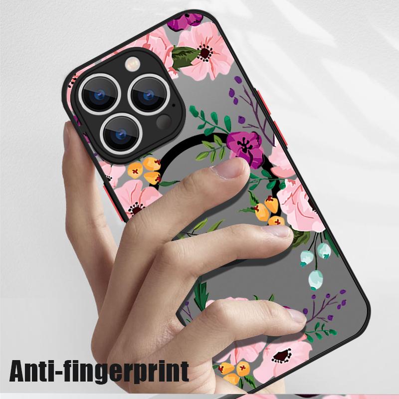 Colorful Flower Magnetic Case For iPhone 16 15 14 Pro Max 13 12 Pro 11 For Magsafe Wireless Charge Soft Edge Acrylic Phone Cover
