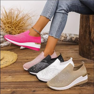 Мода 2025Женские клинья Кроссовки на платформе Осенняя мода Круглый носок Повседневная спортивная обувь Слипоны Нескользящая вулканизированная обувь Плюс