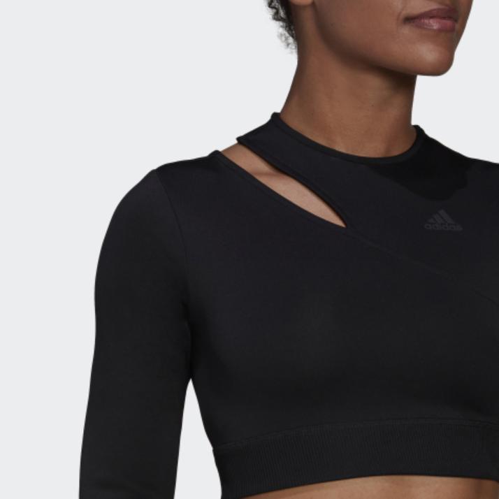 Adidas Pure Color Sports Fitness Long Sleeve T-Shirt Women Tops Black HM3179