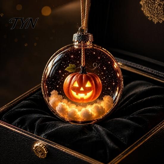 Plastic Ball Ornament Halloween Clear Hanging Decoration, Glowing Sphere with Skeleton, Lighted Transparent Decorations Pumpkin, Spider Web, Black Cat