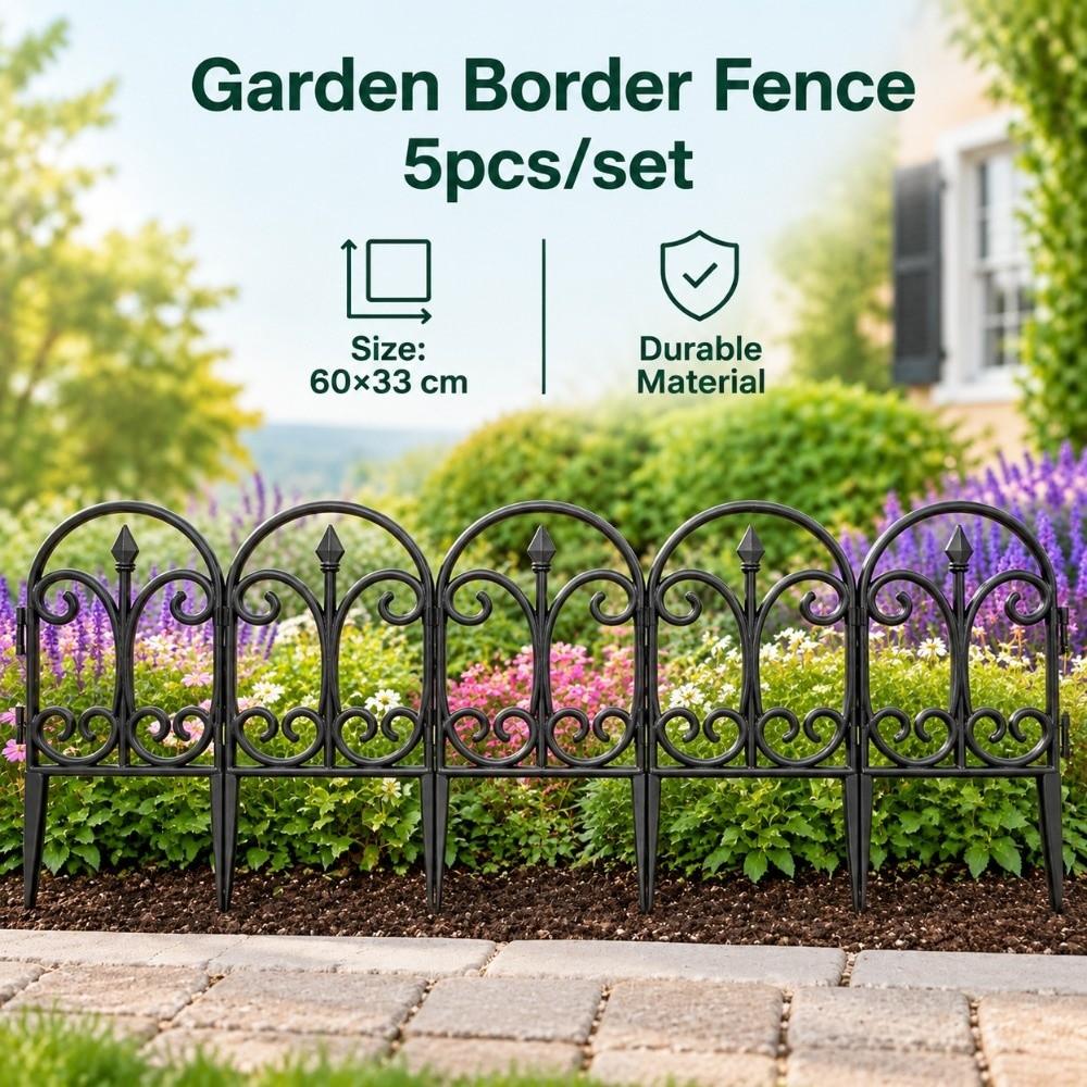 5pcs Waterproof Decorative Garden Fence 23in ×13in Plastic Landscape Barrier Patio Yard