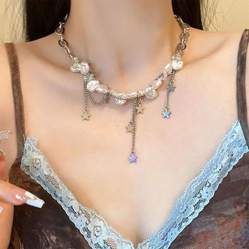 Модное Легкое Роскошное Элегантное Барочное Ожерелье-чокер с Кисточкой из Имитации Жемчуга, Готическое Звездное Ожерелье с Длинной Кисточкой-Подвеской, Украшение на Шею