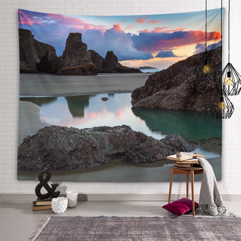 Пляжный пейзаж Гобелен Сумерки Закат Пейзаж Настенное художественное оформление Эстетика общежития Гостиная Спальня Украшение дома