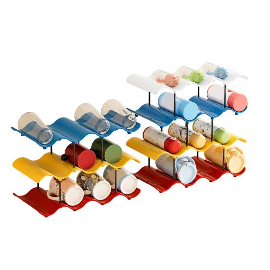 yangyizhi Cup Storage Rack, Multi-Layer Stacking Organizer, with Wavy Slot Design, Space Saving Desktop Bar for Mugs Glasses Coffee Cups
