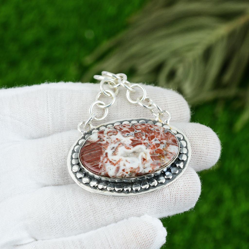 Natural Rainbow Jasper Gemstone Jewelry 925 Sterling Silver Pendant For Girls