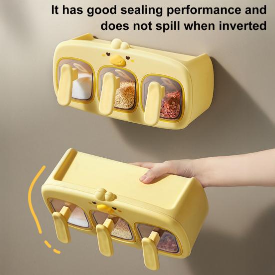 Wall-Mounted Spice Rack with Spoon Transparent Sealed Seasoning Dispenser Multi-Functional Spice Rack Box Jar Kitchen Storage Organizer