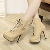 Fashion Plus Size Ankle Boots Women Platform High Heels Female Lace Up Women's Shoes Buckle Woman Short Boot Ladies Footwear 2024 Rtg5