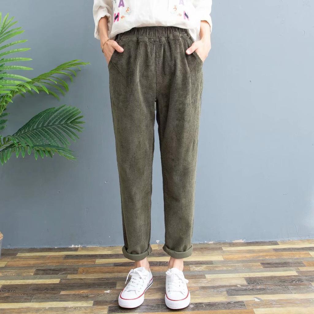 Женские вельветовые брюки осенние длинные брюки повседневные эластичный пояс свободные брюки палаццо женские шикарные репы