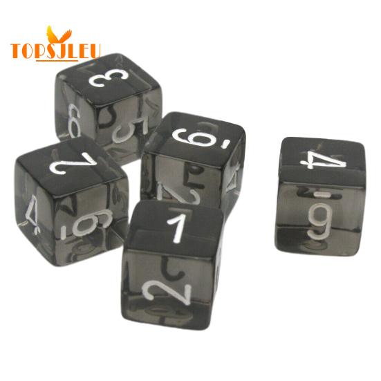 Шестигранные акриловые игральные кости - 5 шт., легко читаемые цифры 16 мм, прочные легкие черные полупрозрачные игральные кости для настольных игр