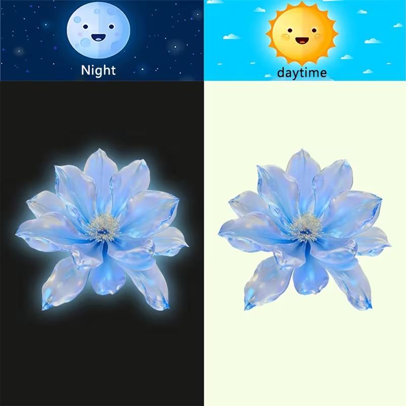 Glow-In-The-Dark Rainbow Blue Flower Toilet Sticker Shiny Crystal Floral Theme Decal Self-Adhesive Removable Bathroom Decoration
