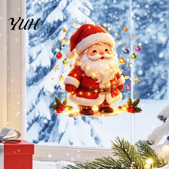 Santa Claus Wall Decals Snowman Christmas Static Window Clings, Reusable Stickers, Removable Stickers Colorful Holiday Home Shop Decorations