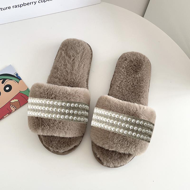 Хлопковые тапочки женские зимние новые жемчужные комнатные домашние бытовые однословные теплые и нескользящие тапочки для беременных плюшевые