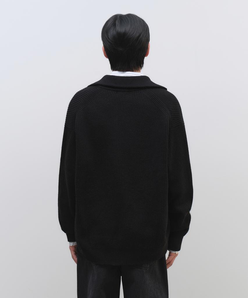 MUSINSA STANDARD Relaxed Ribbed Half Zip Knit [Black]
