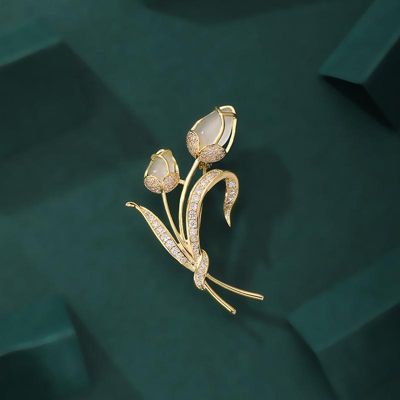 Брошь Тюльпан в корейском стиле с камнем «кошачий глаз»: Трендовая, Элегантная, Универсальная булавка-корсаж для женщин