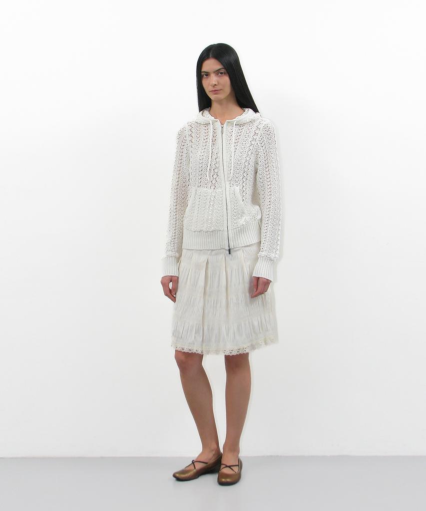 PARTIMENTO WOMEN Openwork Asymmetric Zip-Up Hoodie Knit_Ivory