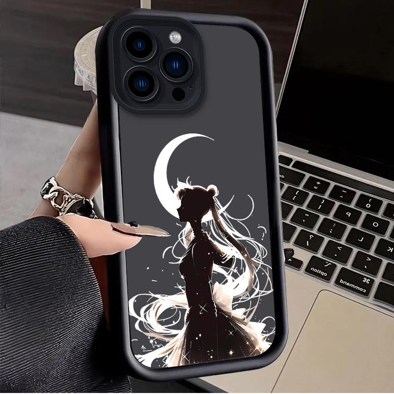 S-Sailors M-Moons Case for iPhone 16 15 14 13 12 11 Pro Max XS X XR 8 7 6S 6 Plus SE 2020 Liquid Silicone Shockproof Back Cover