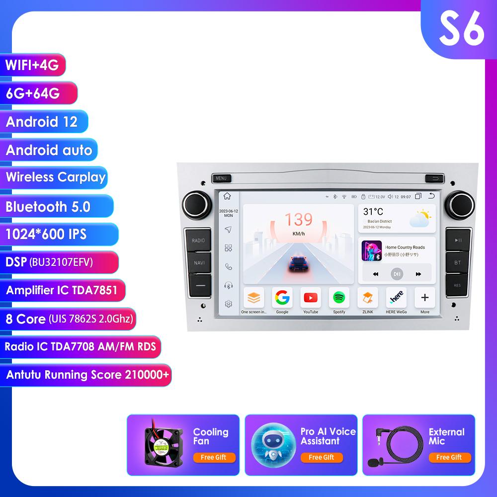 OSSURET Intelligent 8G 128G Android 12 Car Radio For Opel Astra H J 2004 Vectra Vauxhall Antara Zafira Corsa C D Vivaro Meriva 4G Carplay GPS Player