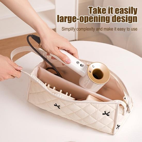 Стеганый дорожный чехол Портативный большой вместимости Застежка-молния Сумка для хранения Фен Инструменты для укладки Легкий Портативный