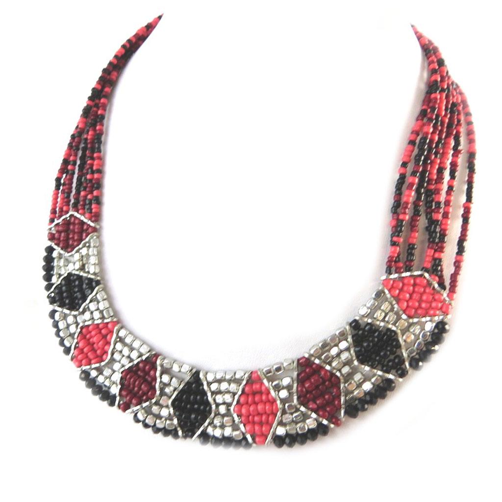 Les Trésors De Lily [N8270] - Designer Necklace 'Kilimanjaro' Red Gray