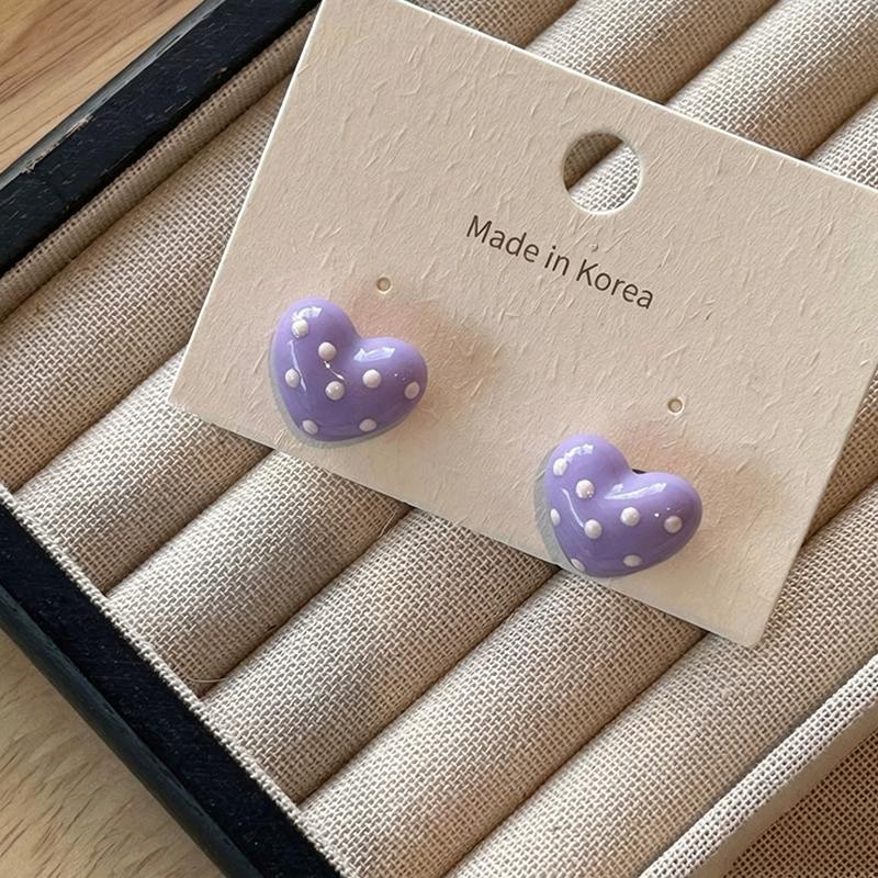 Korean Style Summer Sweet Fashion Retro Elegant Cute Heart Polka Dot Pendant Earrings for Women Vacation Jewelry Accessorie Gift