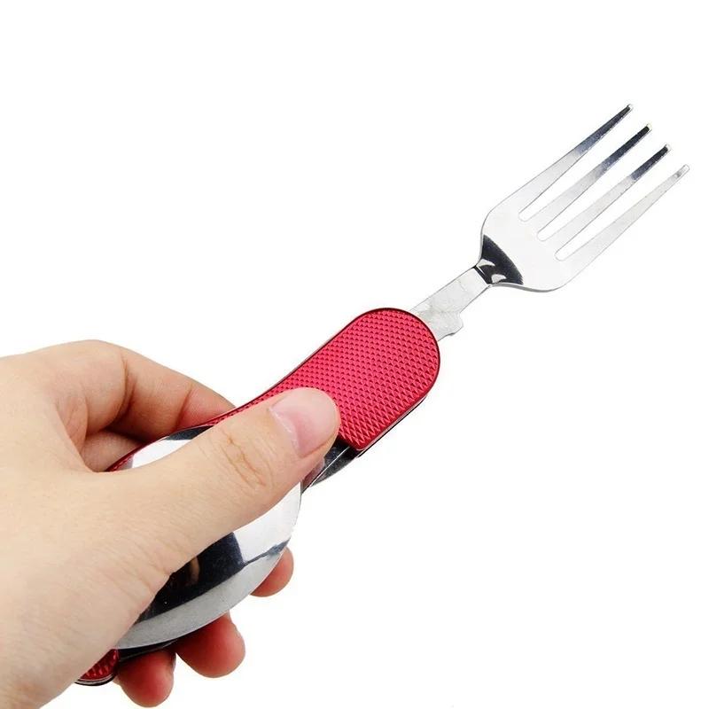1 Pcs 3 In 1 Outdoor Travel Camping Hiking Pocket Folding Spoon Fork Knife