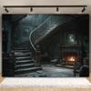 One, a retro Gothic-style building backdrop, made of polyester, requires no power supply, suitable for home use.zyc