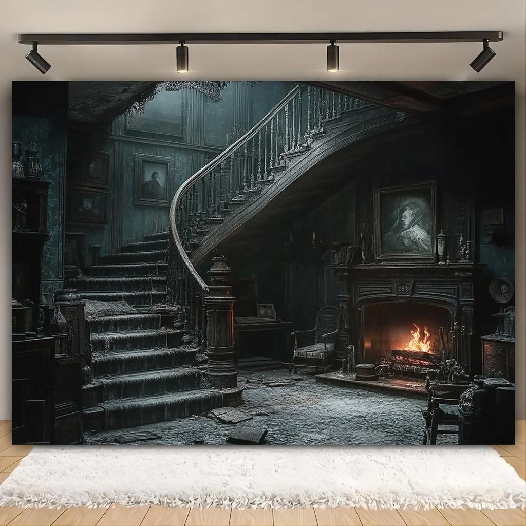 One, a retro Gothic-style building backdrop, made of polyester, requires no power supply, suitable for home use.zyc