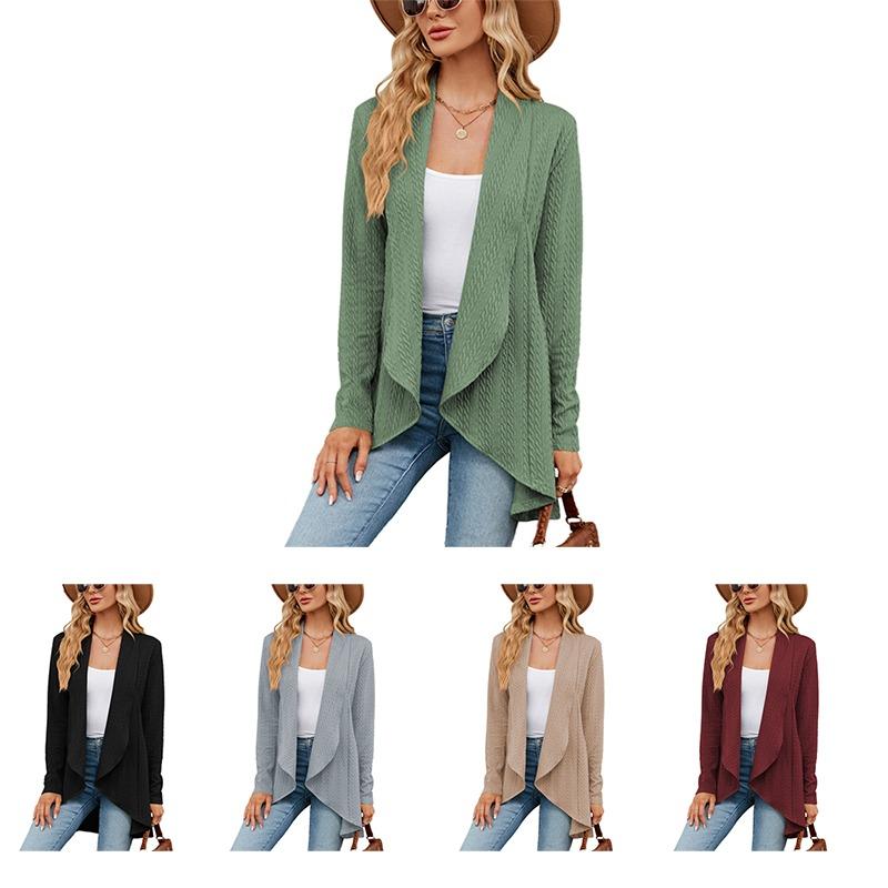 Женский осенний вязаный кардиган с длинным рукавом, женские топы с открытой передней частью, блузка, пальто