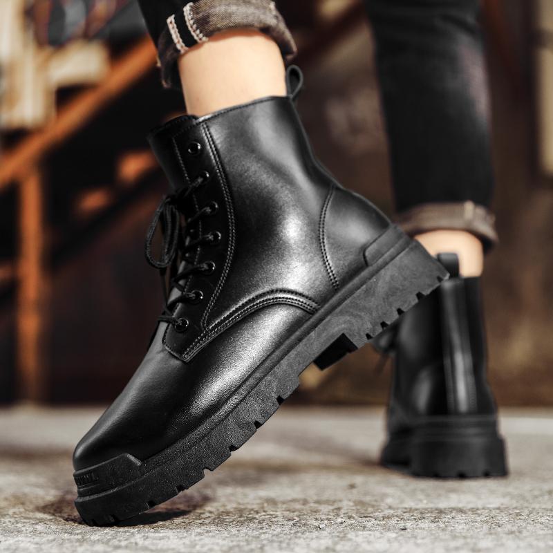 Модные мужские ботинки на шнуровке, черные, повседневные, высокие, мужские туфли, кроссовки, кожаные ботинки, классические, на молнии, мотоциклетные ботинки, мужская обувь