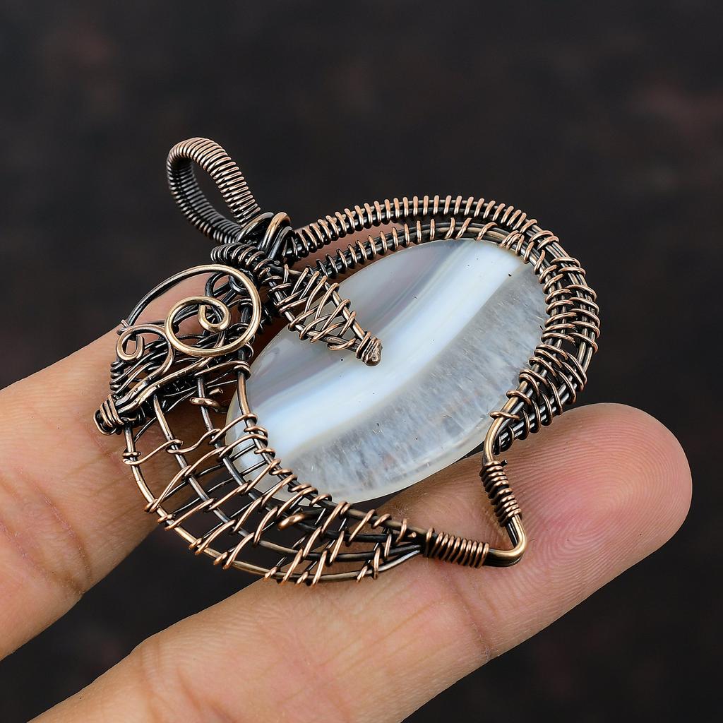 Подвеска из ботсванского агата и меди, обернутая медной проволокой, подвеска из настоящего драгоценного камня, обернутая проволокой, изящный подарок для него