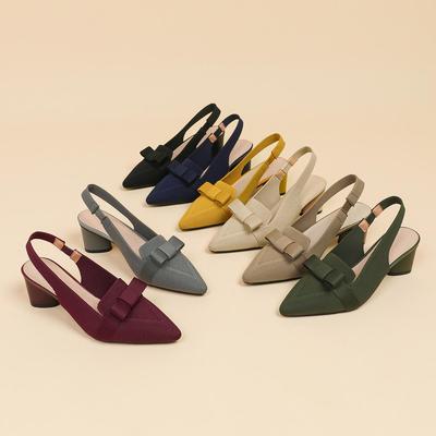 Женские босоножки Flyknit большого размера с острым носком на толстом высоком каблуке, летние повседневные однотонные вязаные босоножки с грубым каблуком, размеры 34-43