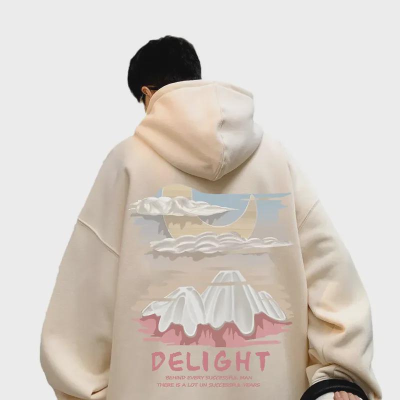 Мужская толстовка свободного покроя с принтом в стиле ретро Apricot - модная свободная толстовка на весну/осень для пар