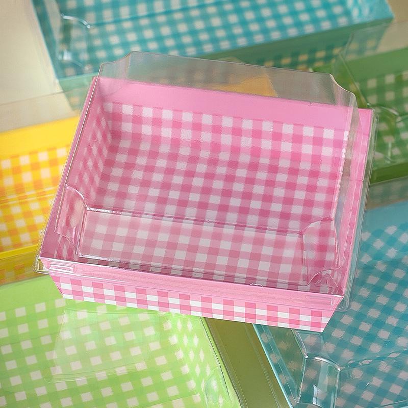 10pcs Square Packaging Box Plastic Bento Box Dessert Checkered Sandwich Cheesecake Puff Box