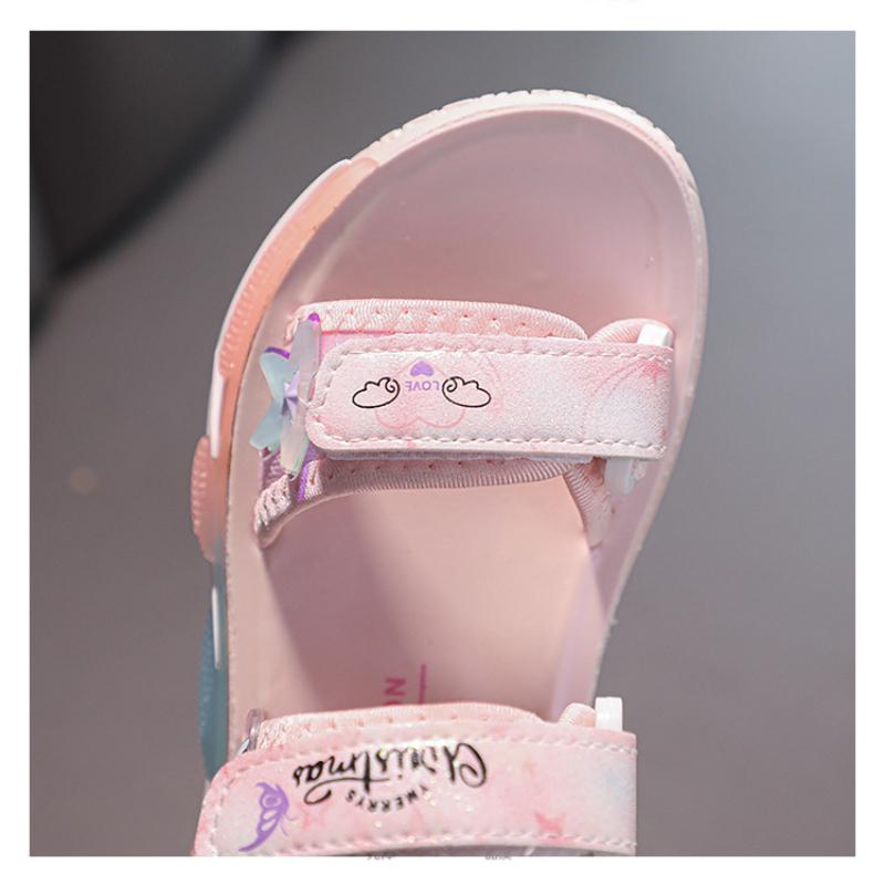 Сандалии для девочек, летняя спортивная модная пляжная обувь принцессы с кроликом, однотонная пляжная обувь на мягкой подошве