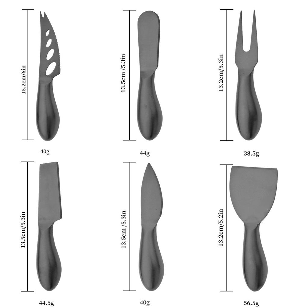Набор матовых черных ножей для сыра, столовые приборы для сыра, нержавеющая сталь, нож для сыра, ручка, мини-нож, нож для масла, лопатка, вилка